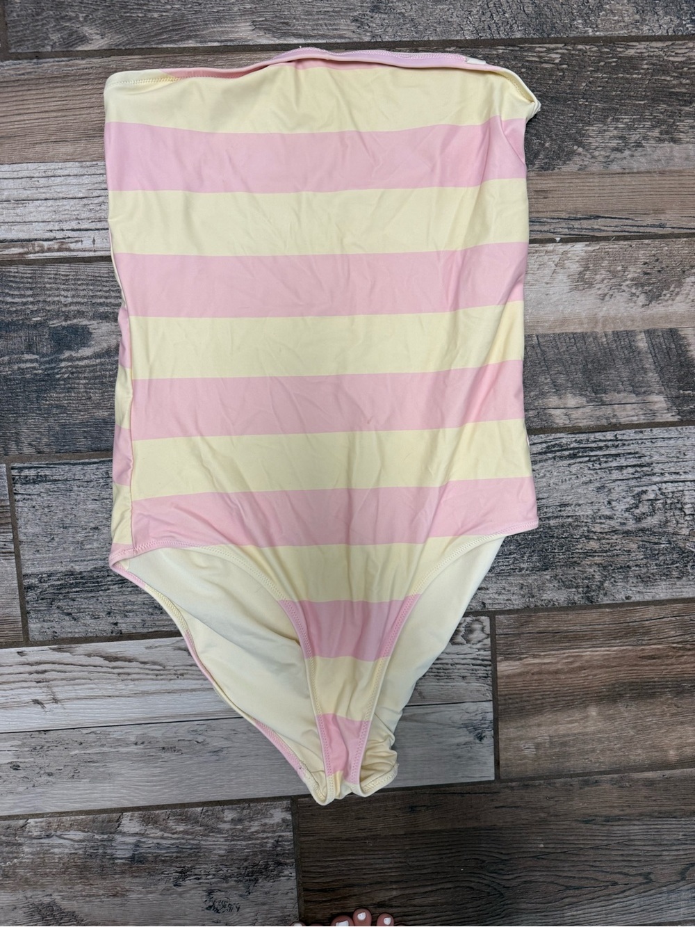 aerie Pastel Pink and Pale Yellow One-Piece Swimsuit
